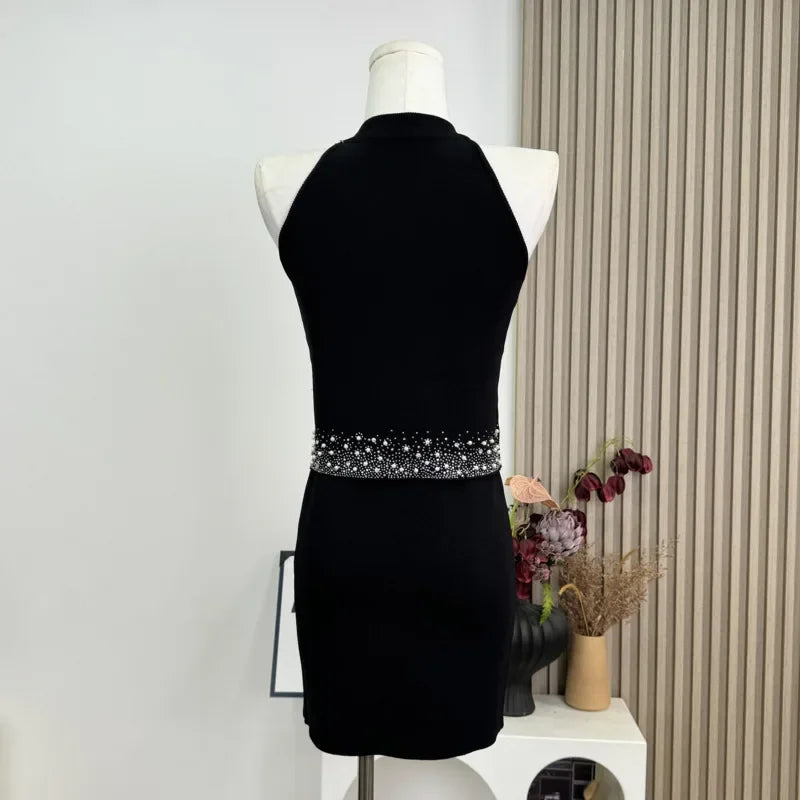 Womem Nail Bead Top + Short Skirt Two Piece Outfit Ensemble Femme High Quality French Luxury Diamonds Knitted 2 Piece Set