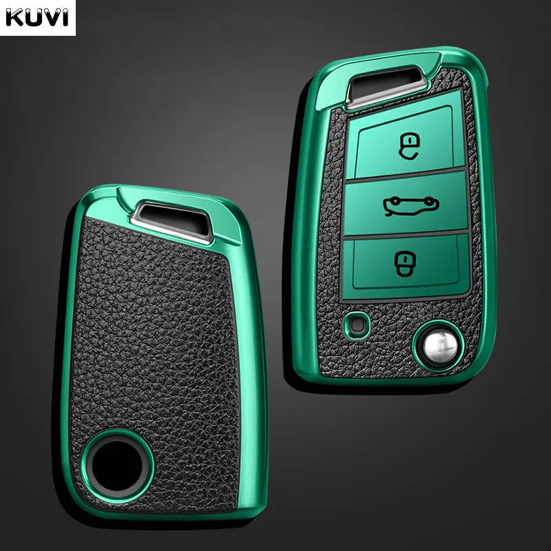 For Volkswagen VW Polo Golf7 MK7 Tiguan for Skoda Octavia Kodiaq Karoq for Seat Ateca Car Key Case Cover Bag Keychain Protector