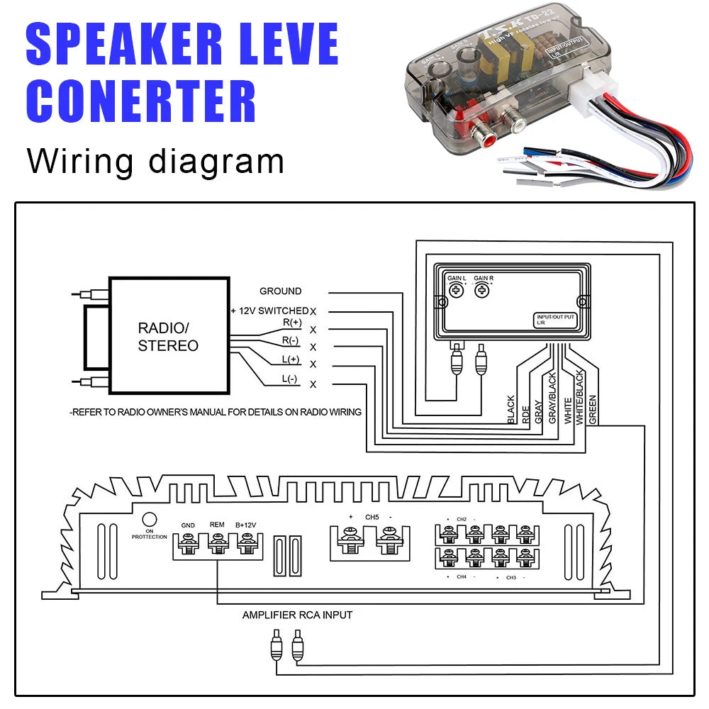 12V Converter Adapter Adjustable Frequency Line Car Subwoofer Stero Radio Converters Auto Car Audio Converter RCA Stereo