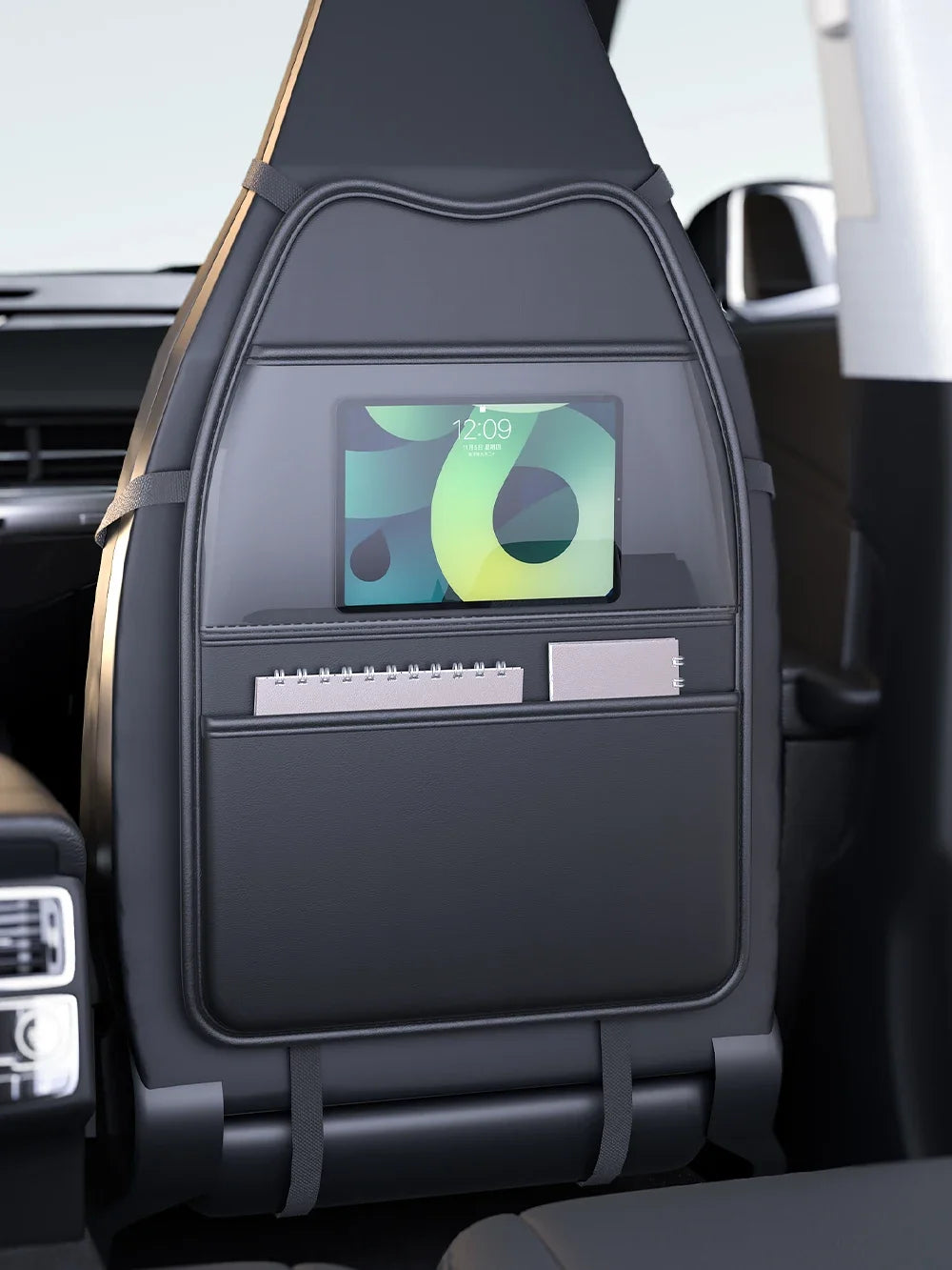 PU Leather Car Seat Kick Proof Pad with Pockets Multi-functional Tablet Holder Auto Seat Back Protection Cover for Kids