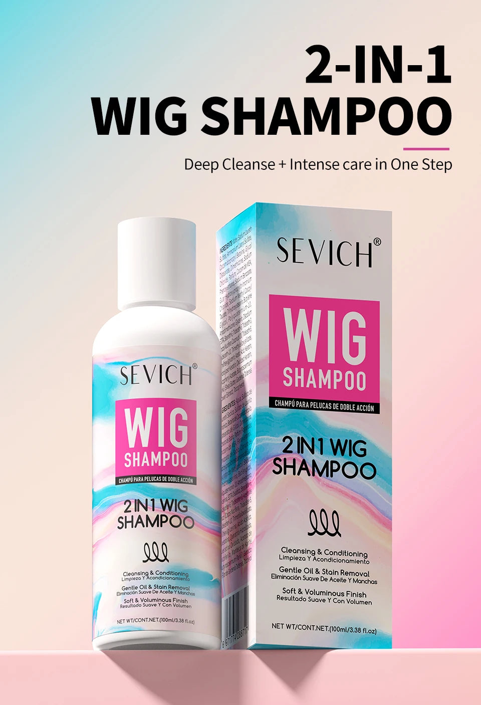 SEVICH 2-IN-1 Wig Shampoo 100ml Human and Synthetic Wig Deep Cleansing Moisturizing Shine 2 in 1 Shampoo Professional Wig Care