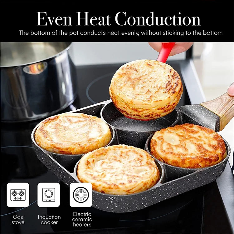 LMETJMA Pancake Egg Frying Pan 4 Cups Omelet Poached Egg Pan for Breakfast Divided Coating with Non Sticking Handle JT888
