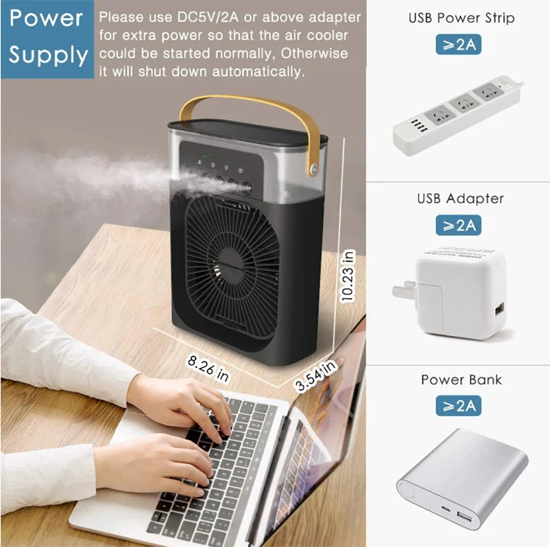 Modern Home Small Air Cooler 3 Speed Fan Air Conditioner Portable Humidifier Fan Portable LED Night Lights for Office