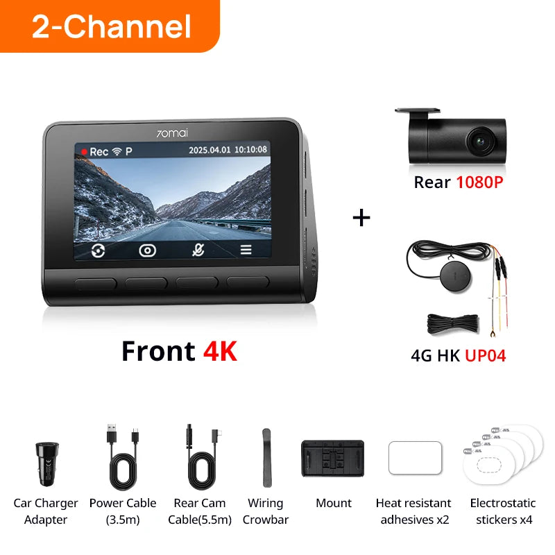 70mai Dash Cam 4K A810S HDR IMX678 Supercapacitor 4G LTE Remote Control Wi-Fi 6 Voice Control GPS ADAS Car Camera 70mai A810S