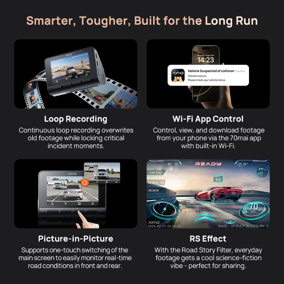 70mai Dash Cam 4K A810S HDR IMX678 Supercapacitor 4G LTE Remote Control Wi-Fi 6 Voice Control GPS ADAS Car Camera 70mai A810S