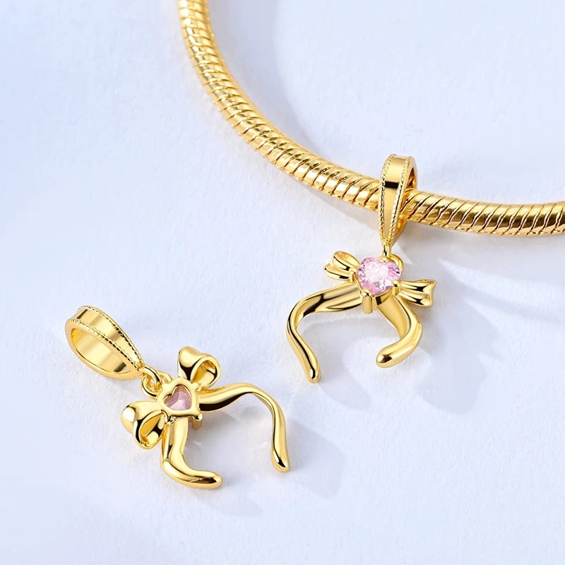 Hot Sales 925 Sterling Silver Golden Series Charms Beads Cross Devil's Eye Bow Charms Pendant Fit Original Bracelet DIY Jewelry