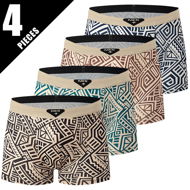 4/10piece Men's European And American Size Printed Fashionable Underwear Comfortable Plus Size Boxer Shorts Casual Sports Shorts