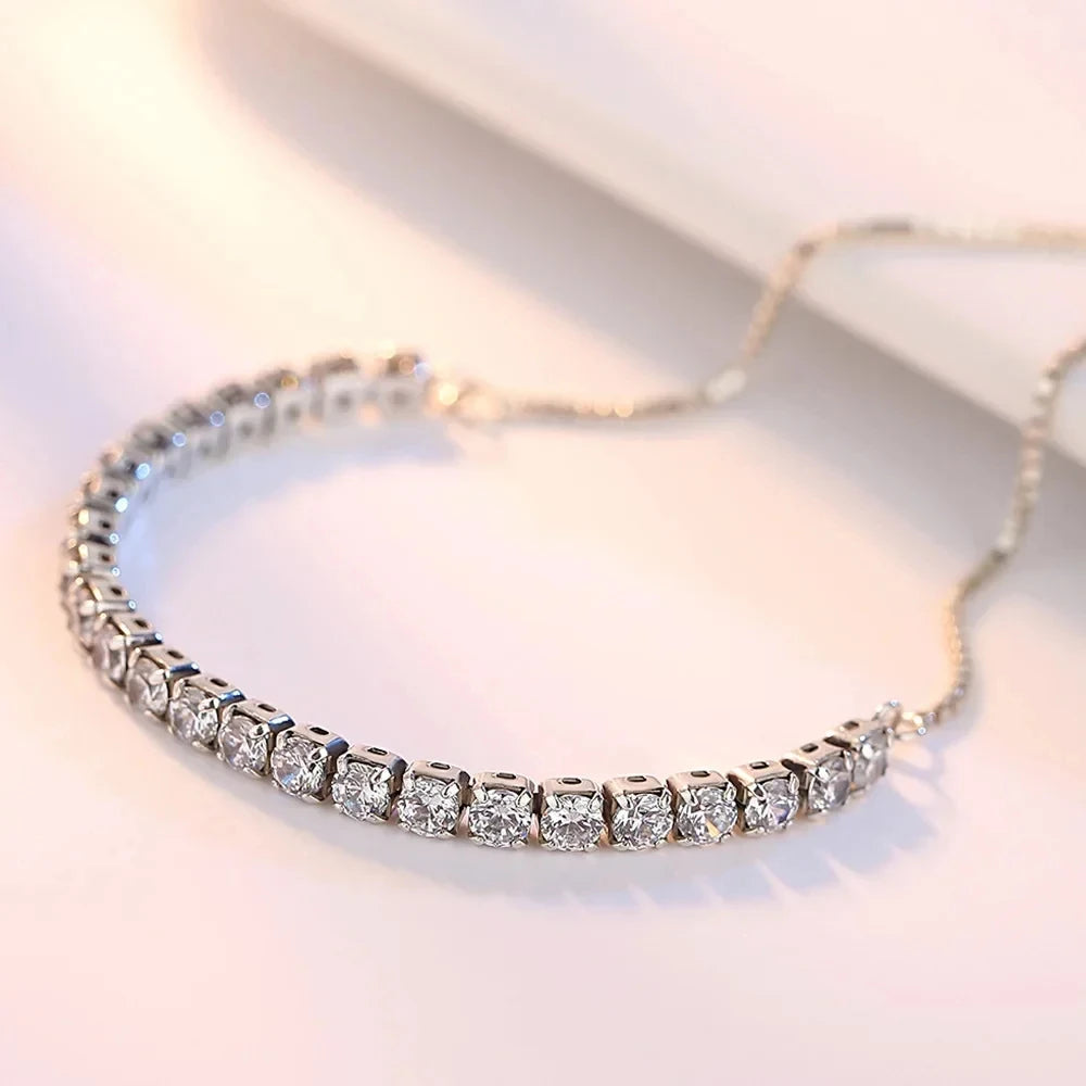 925 Sterling Silver Bracelet Vera Elegant Zircon Tennis Zircon Crystal Bracelet For Women Fashion Simple Engagement Wedding Glam
