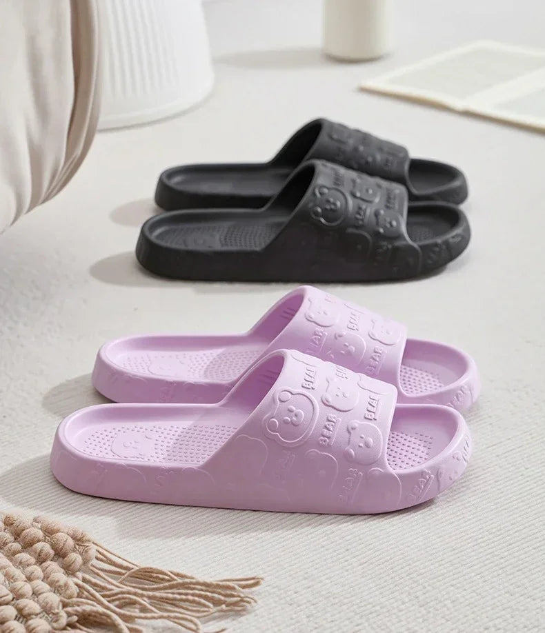 Couple Printting Cute Bear Women Slippers Summer Indoor Soft Cartoon Sandals Bathroom Anti-slip Outdoor Comfy Men Leisure Shoes