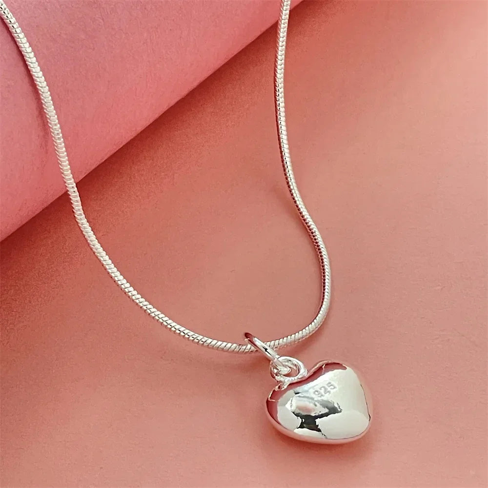 fashion 925 sterling silver designer jewelry lovely heart pendant with snake bone chain necklace for women gifts