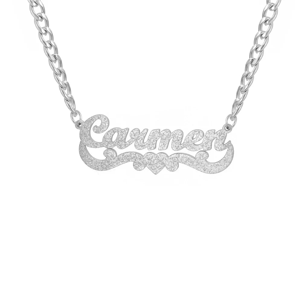 My Shape Custom Name Sparkling Necklaces Stainless Steel Customized Bling Frosted Pendants Personalized Name Chain Jewelry Gifts