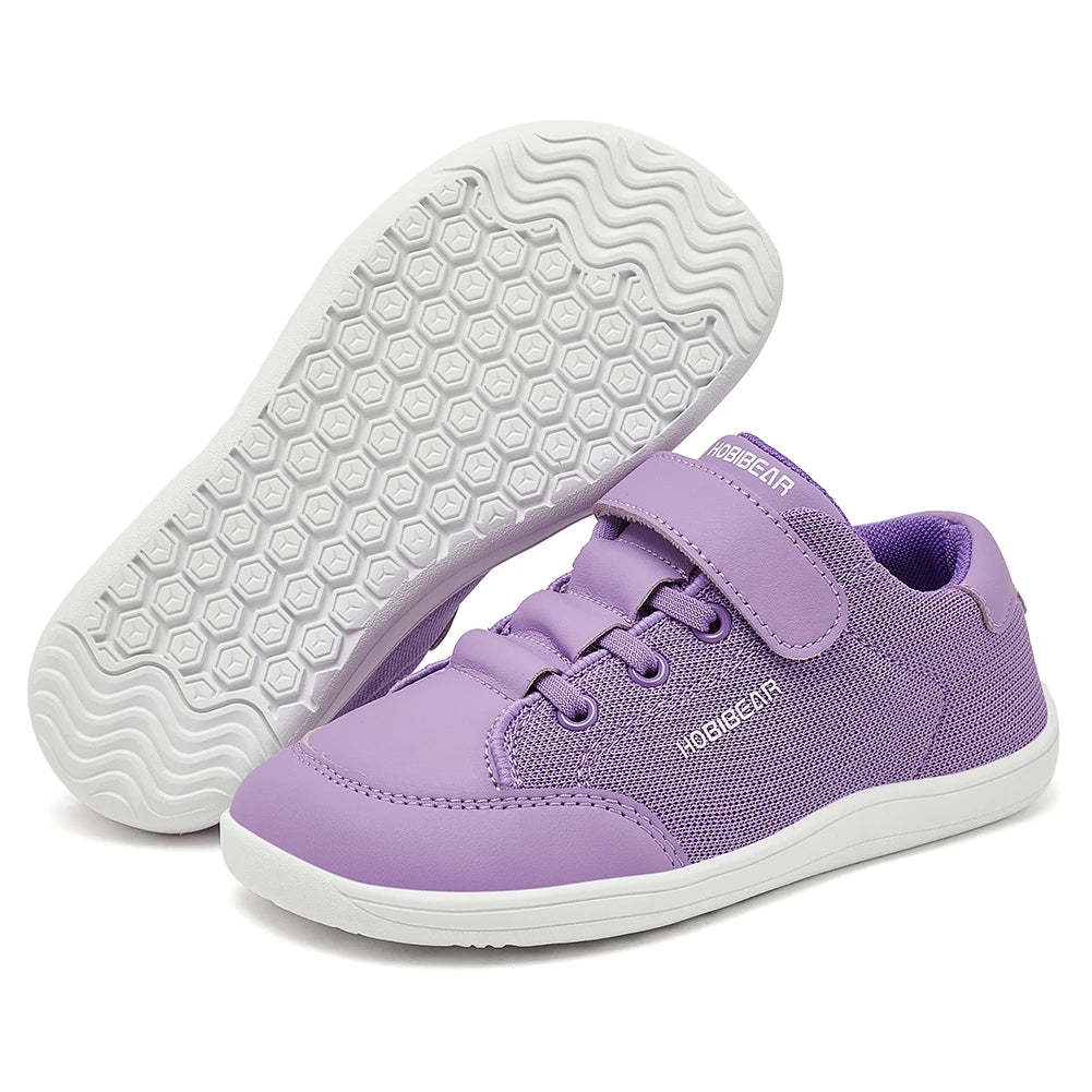 HOBIBEAR Kids Wide Toe Barefoot Shoes Boys Girls  Minimalist Sneakers Lightweight Hook Loop Mesh Artificial Leather Shoes