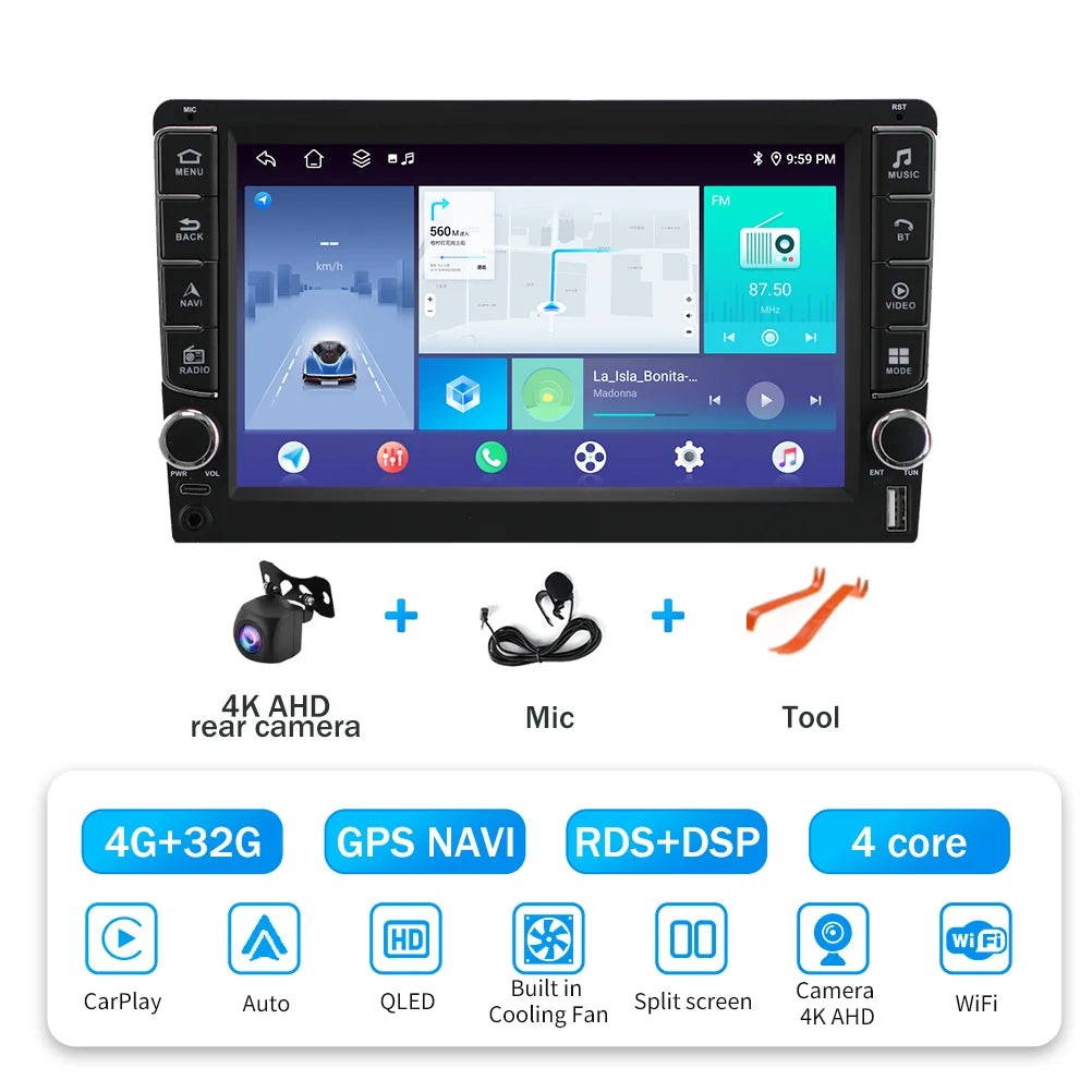 Android 16  For Kia RlO 2 2005 - 2011 2 Din Video Player Car Radio Multimedia Stereo Navigation Carplay AUTO Head Unit Audio  GP