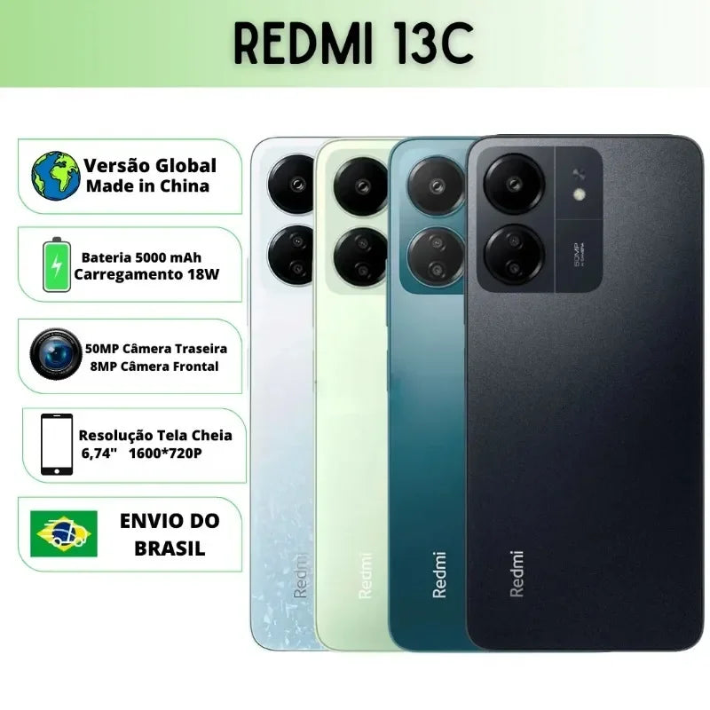 Xiaomi Redmi 13C Versão Global | Smartphone 4G , ROM Global , Câmera 50MP , Carregador  18W Mobile Phones Smartphone