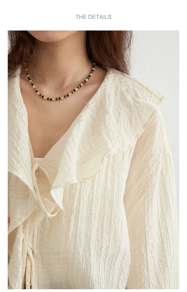 CHIC VEN Women Shirt Loose Casual Ruffled Edges Female Blouses V Neck Lace Up Mid Length Woman Shirts Spring Summer 2026