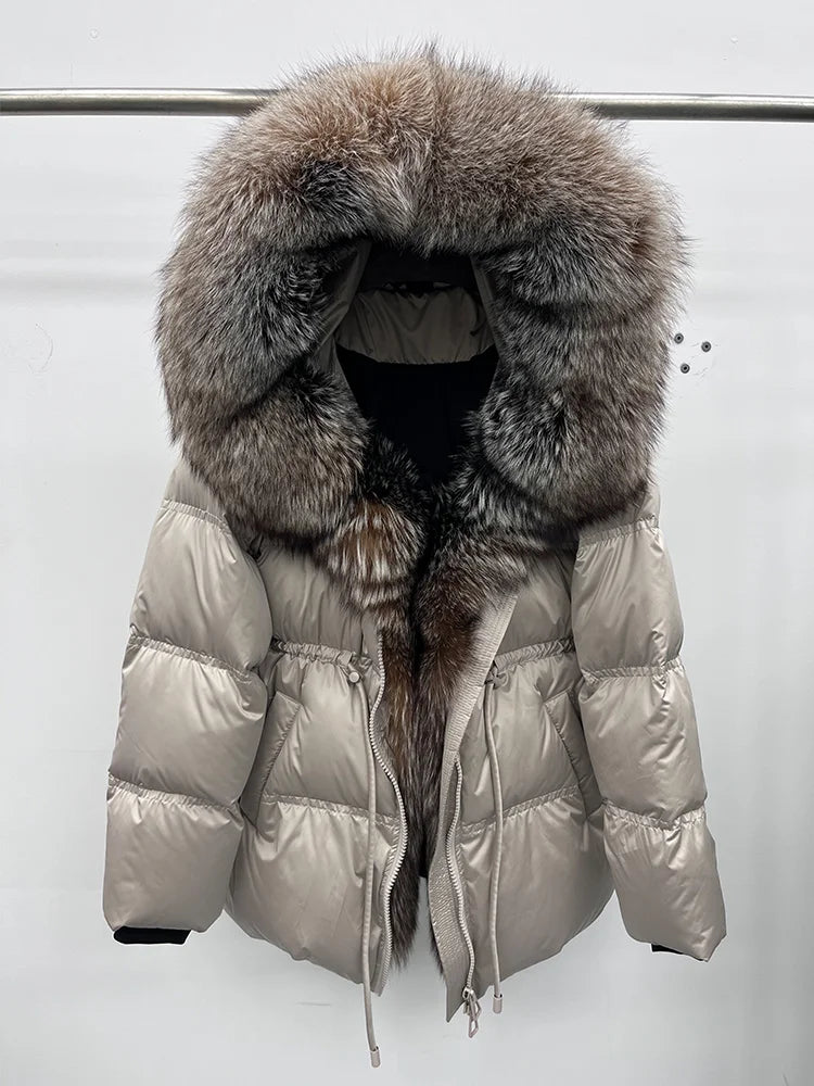 Winter Real Fox Fur Collar Hooded Thick Goose Down Jacket Natural Coat Women Female Outwear Luxury Warm Russia Puffer Jackets