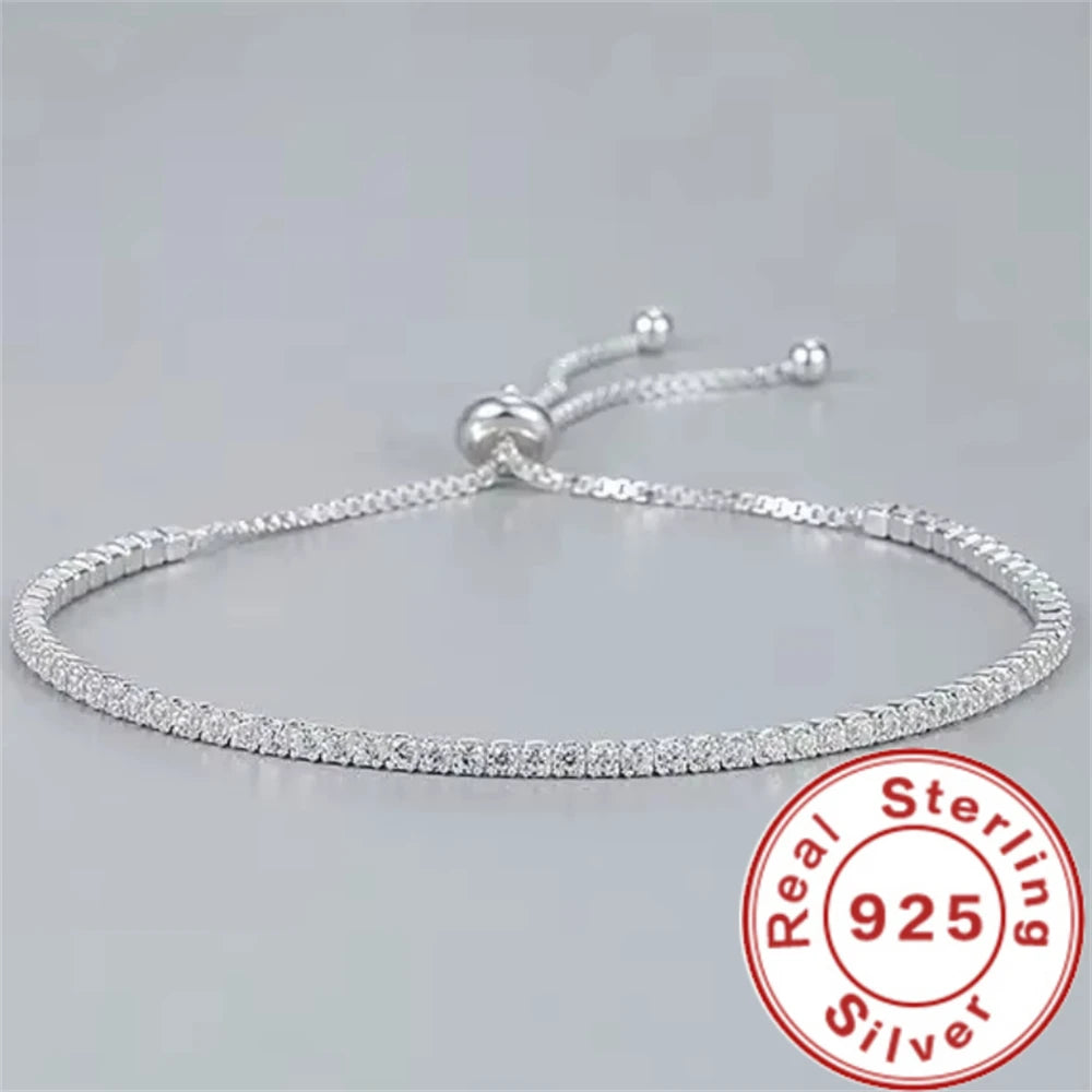 925 Sterling Silver Bracelet Vera Elegant Zircon Tennis Zircon Crystal Bracelet For Women Fashion Simple Engagement Wedding Glam