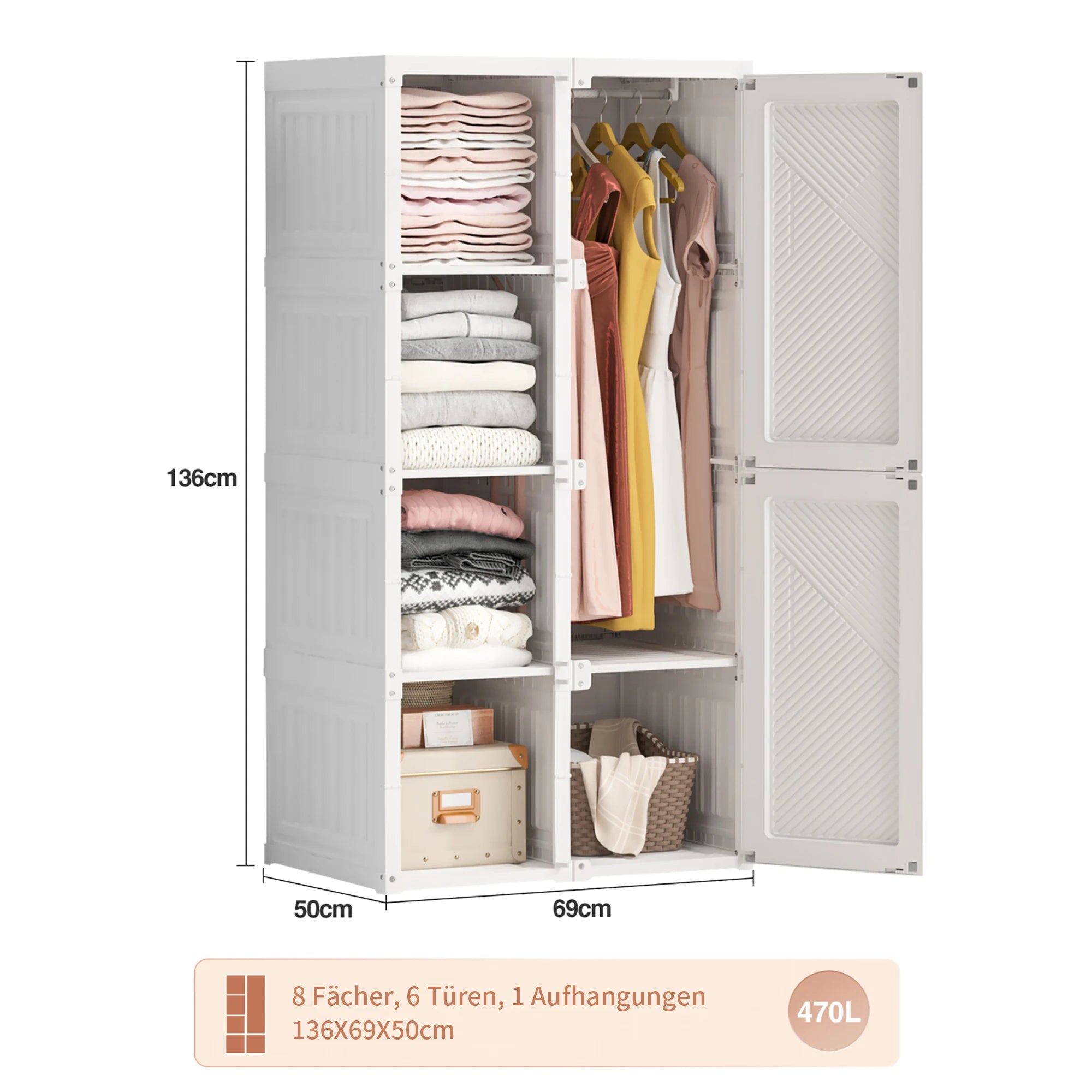Rosahqnda Portable White Bedroom Wardrobe Storage Organizer Dress chest of drawers wardrobe Storage Organizer