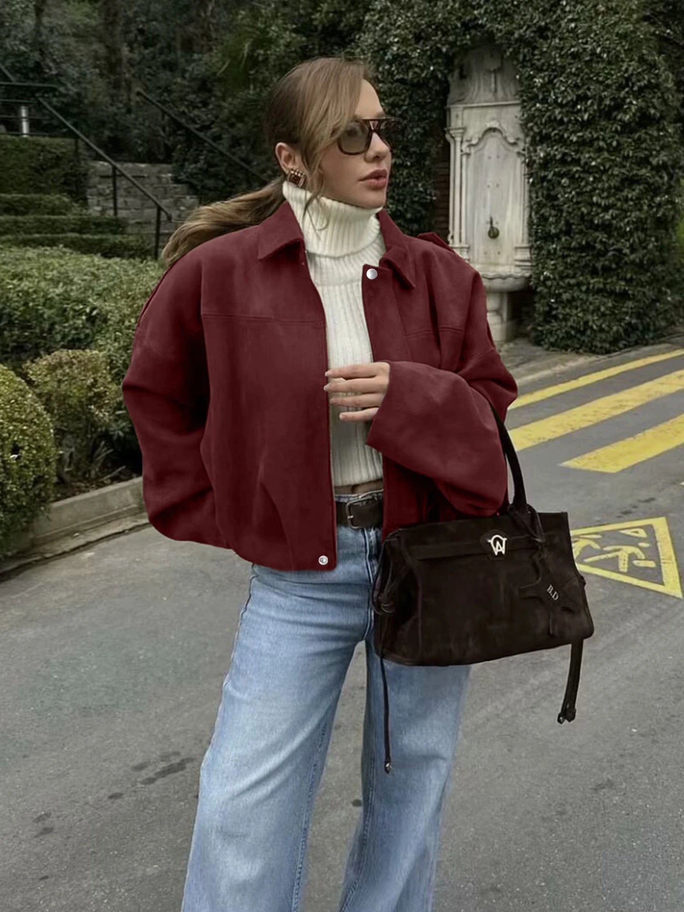 2026 Women's Fashion Loose Drop Shoulder Zip-Up Cargo Jacket Casual Top