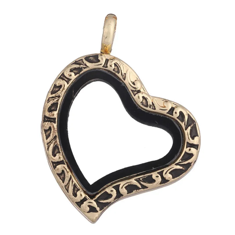 1Pc Punk Heart Round Memory Reliquary Photo Medaillon Pendant Glass Geometric Cremation Ashes Floating Locket кулон Jewelry