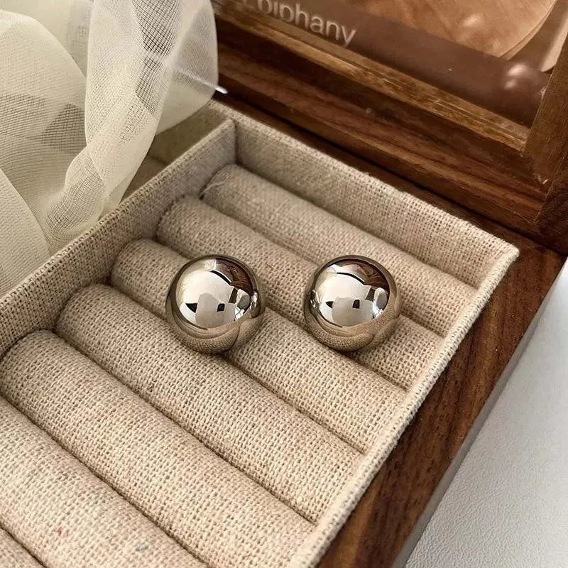 Punk Metal Big Ball Round Stud Earrings for Women Girls 2024 New Simple Fashion Semicircle Geometric Earrings Jewelry Gifts