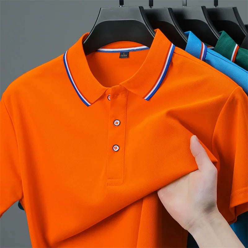 Men's Casual Solid Color Short Sleeve Polo Shirt 2025 Summer Fashionable Comfortable Versatile Top for Men