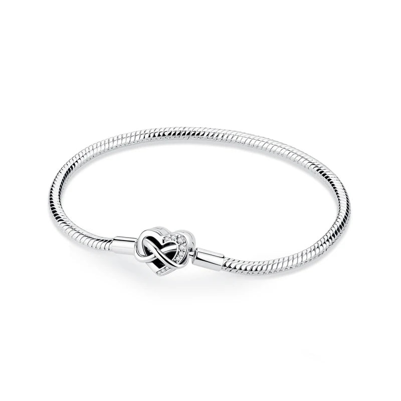 Original 925 Sterling Silver Bracelets Bangles Love Heart Clip Charms Beads Snake Chains For Women Rose Gold DIY Luxury Jewelry