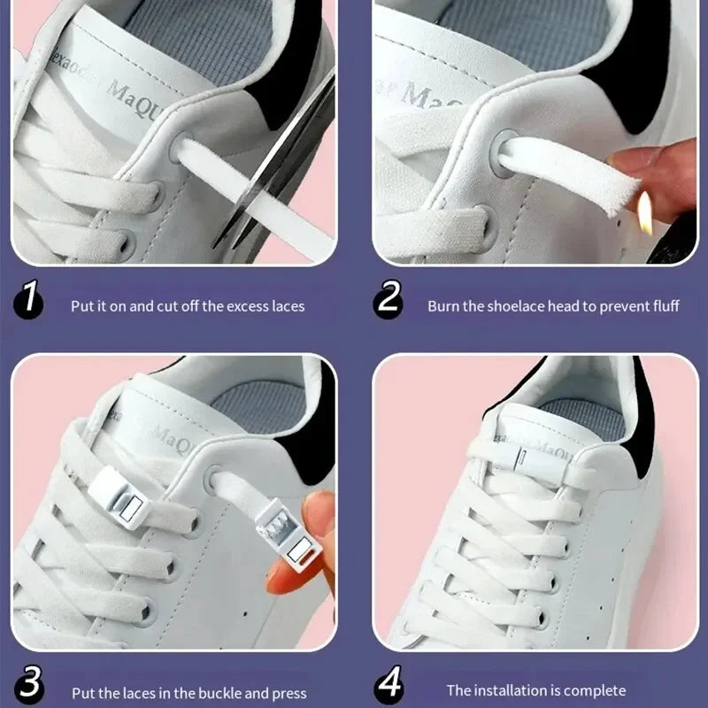 Magnetic Lock Shoe Laces without Ties Elastic Laces Sneakers Kids Adult 8MM Widened Flat No Tie Shoelaces for Shoes Accessories