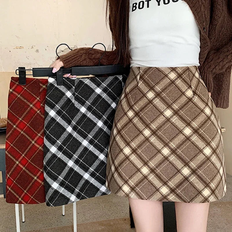 ITOOLIN Womem Vintage Plaid Tweed A-line Skirt Casual High Waist Mini Skirt Women Preppy Style Bodycon Skirts Spring Summer 2026