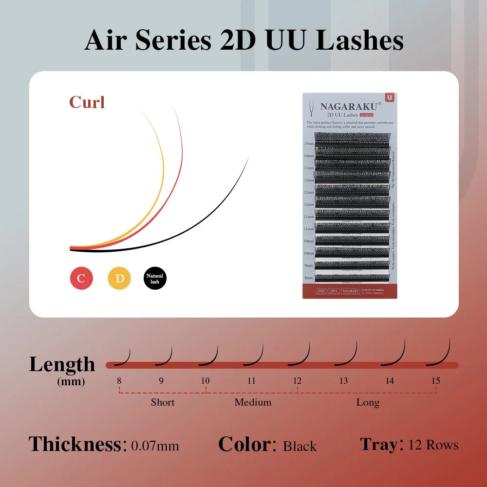 NAGARAKU U Shape YY 2D UU Soft Light Natural Eyelash Extensions Parallel Makeup Supplies