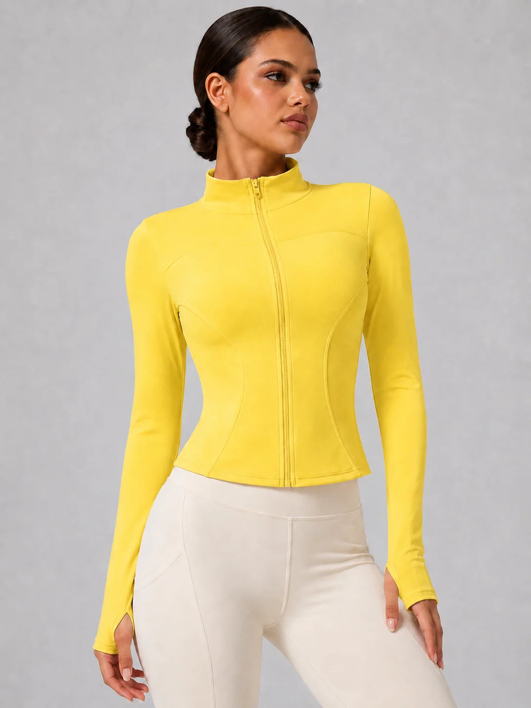 Women's Full-Zip Yoga Jacket, Slim Fit Long Sleeve Athletic Top with Thumb Holes, Lightweight Stretchy Workout Jacket for Runnin