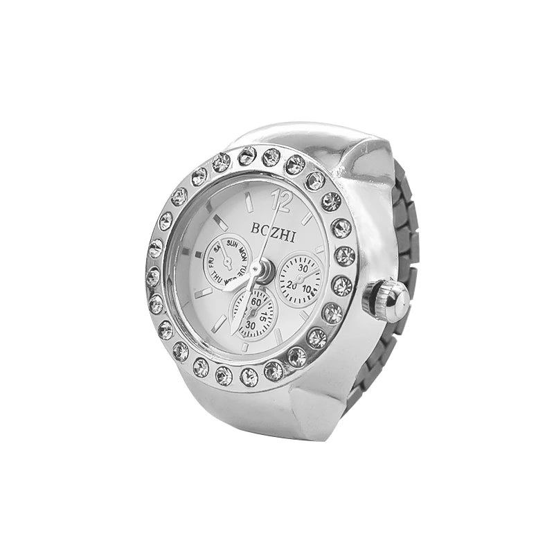 New Hot Sales Creative Diamond Set British Ring Watch Alloy Shell Finger Round Dial Couple Men And Women