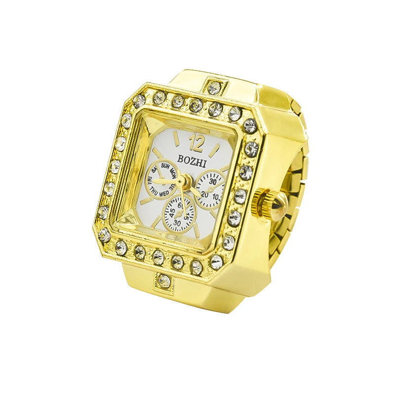 New Hot Sales Creative Diamond Set British Ring Watch Alloy Shell Finger Square Dial Couple Men And Women