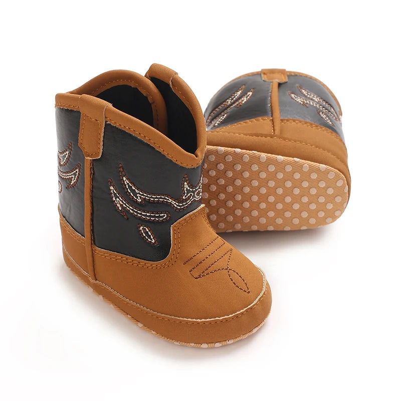 Western Cowboy Princess Baby Boots 0-18M Infant Pre-Walker Shoes Soft Sole Embroidered Footwear for Newborn Girls