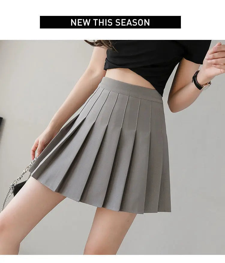 2025 High Waist Skirt Womem Solid Black Preppy Pleated Mini Skirt Summer Fashion Korean A-Line Short Skirt Girl Y2k Cute Skirt