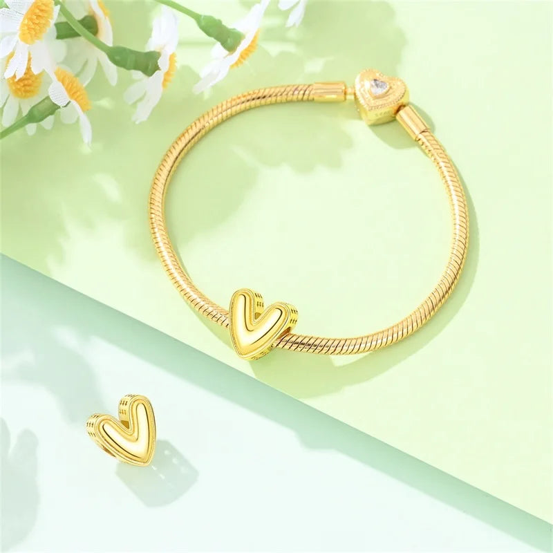 New Hot Sales 925 Sterling Silver 26 Golden Letters Charms Bead Fit Original Bracelet DIY Women Birthday Jewelry Gifts