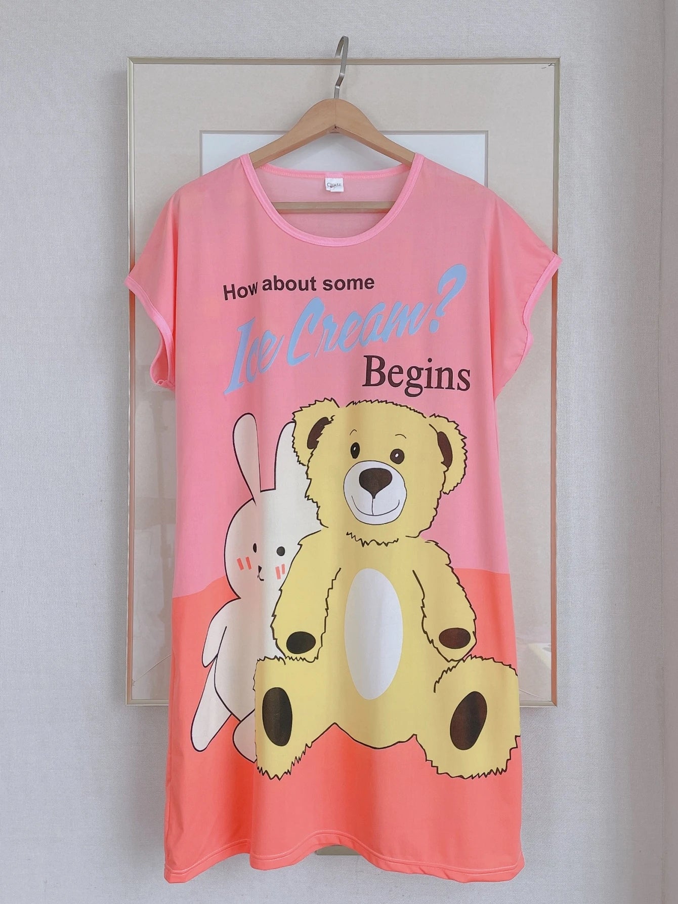 1PC, Summer And Autumn Cool Cute Girls Cartoon Nightdress, Comfortable Short-sleeved Dress, Women's Home Wear, Polyester Pajama