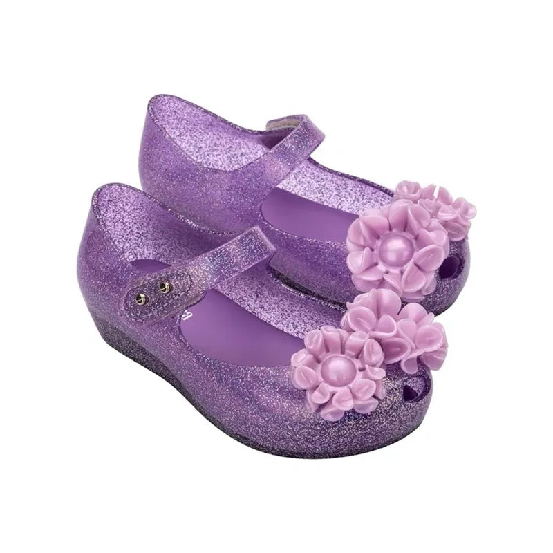 Mini Melissa Children Sandals New Girls Sandals Summer 2023 Soft Peep-toe Antiskid Crystal Princess Children Little Girls Sandal
