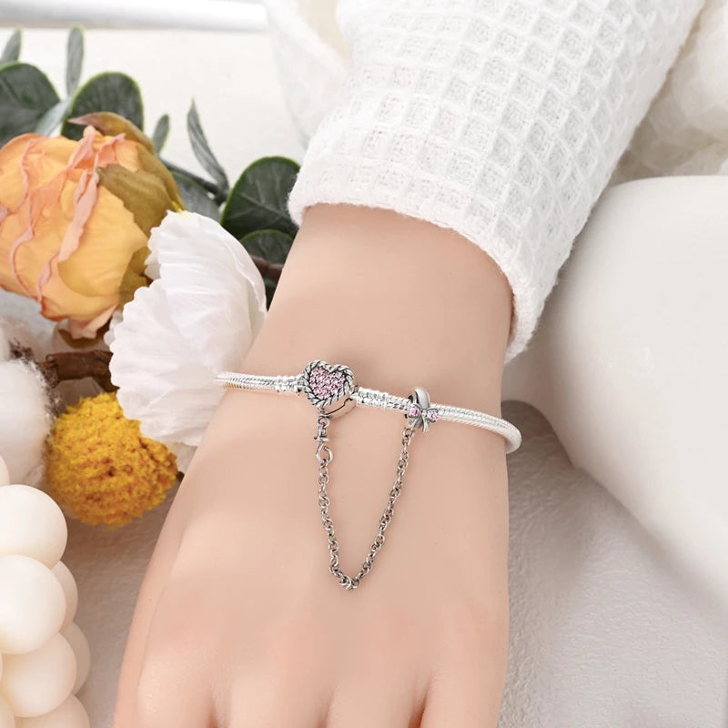 Bracelet Original 925 Sterling Silver Charm Bracelet 17-20CM Love Heart Pave Zirconia Bracelet for Women DIY Charm Jewelry Gifts
