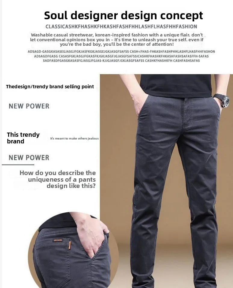 2026 Summer Thin Cotton Men's Casual Pants Trendy Versatile Elastic Light Business Trousers Work Formal Slim Straight Pants