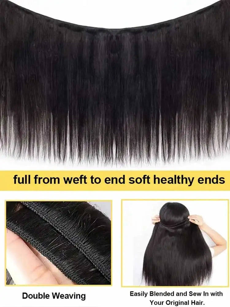 12A Brazilian Long Straight Hair 1/3/4 Bundle Deals Unprocessed Virgin Human Hair Bundles Natural Black Color 12-42 Inches