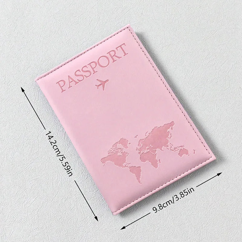 PU Leather Passport Cover For Men & Women World Map Travel Passport Case Organizer - Protective Card Holder ID Document Covers