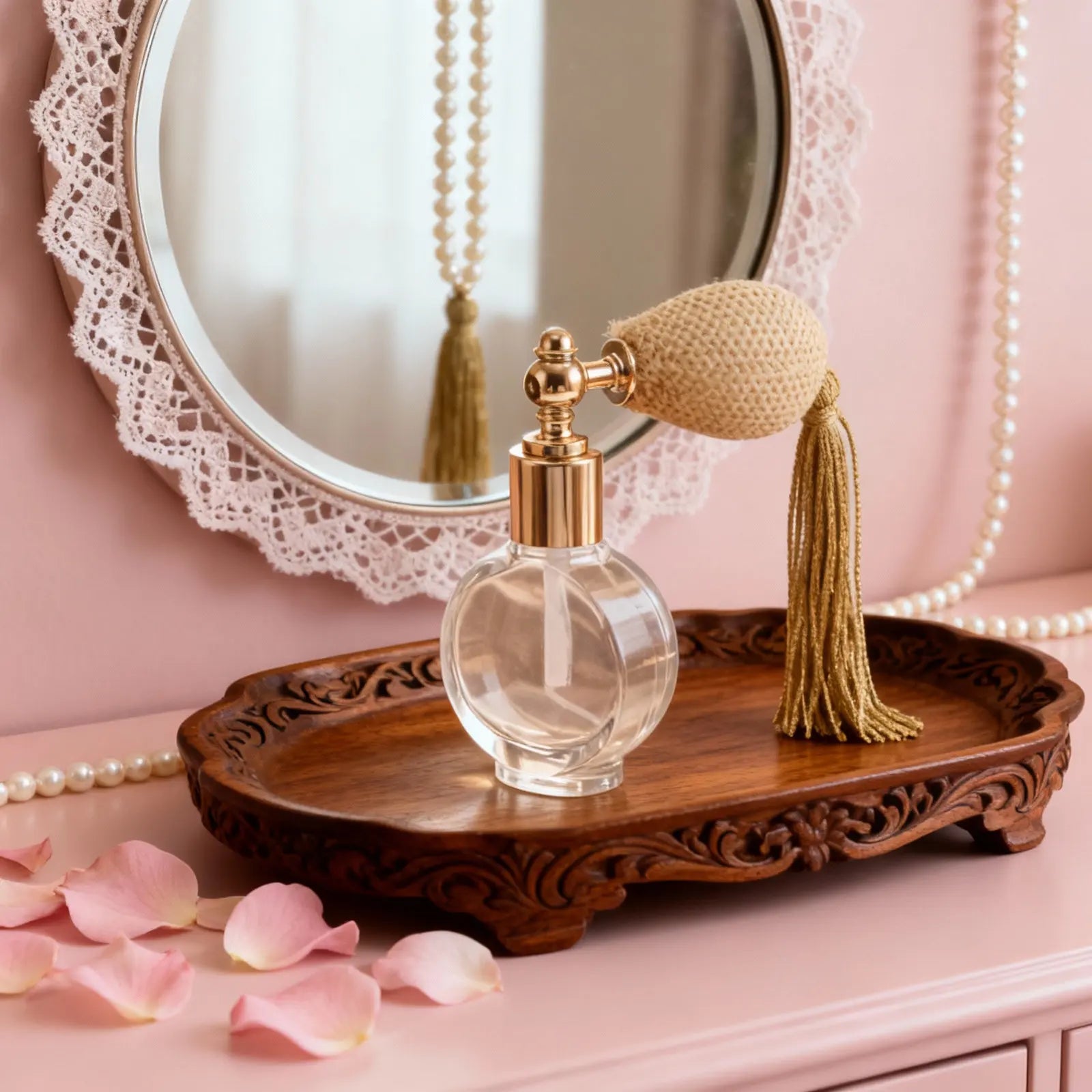 Small Vintage-Inspired Refillable Glass Spray Bottle Bulb Atomizer with Tassel Fine Mist Perfume Dispenser for Travel Body