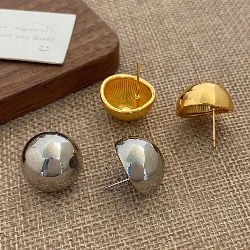 Punk Metal Big Ball Round Stud Earrings for Women Girls 2024 New Simple Fashion Semicircle Geometric Earrings Jewelry Gifts