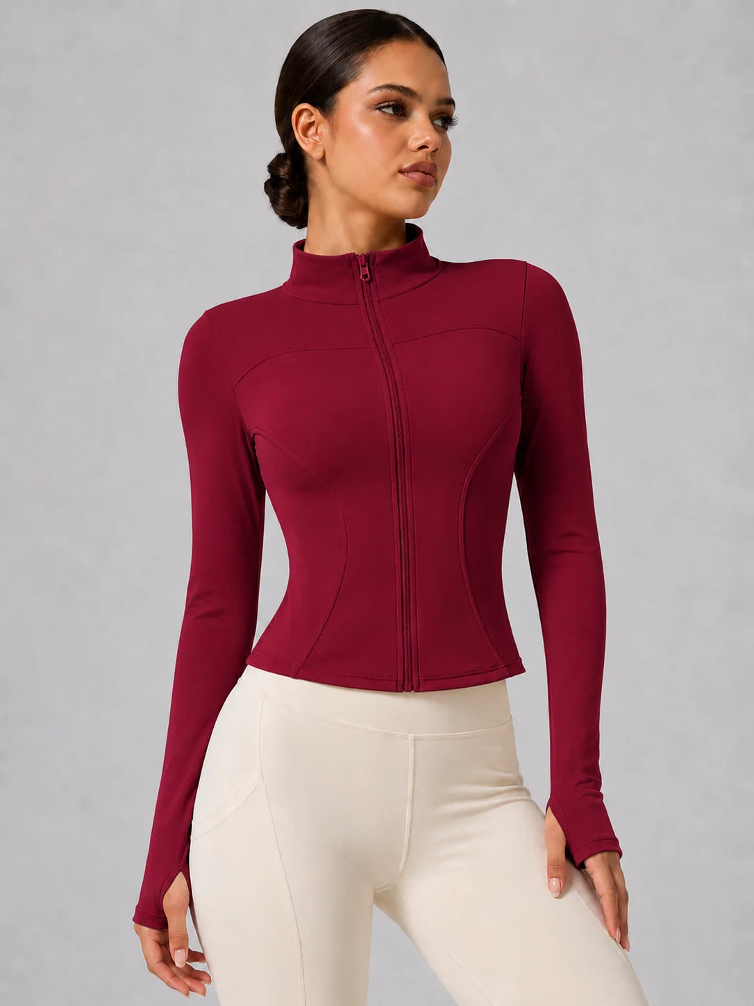 Women's Full-Zip Yoga Jacket, Slim Fit Long Sleeve Athletic Top with Thumb Holes, Lightweight Stretchy Workout Jacket for Runnin