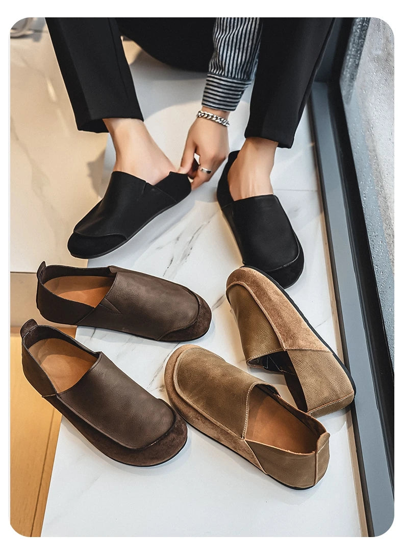 Man Loafers Outdoor Walking Fashion Mens Casual Shoes Soft Leather Comfort Half Slippers Breathable Lazy Driving Shoes Moccasins