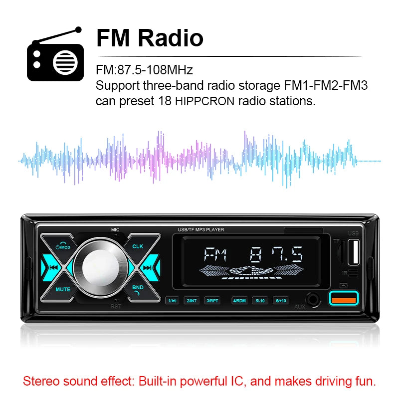 Car 1 din Radio Audio Stereo MP3 Player Bluetooth Multimedia Digital Stereos For Car Universal Colorful With Aux Input USB