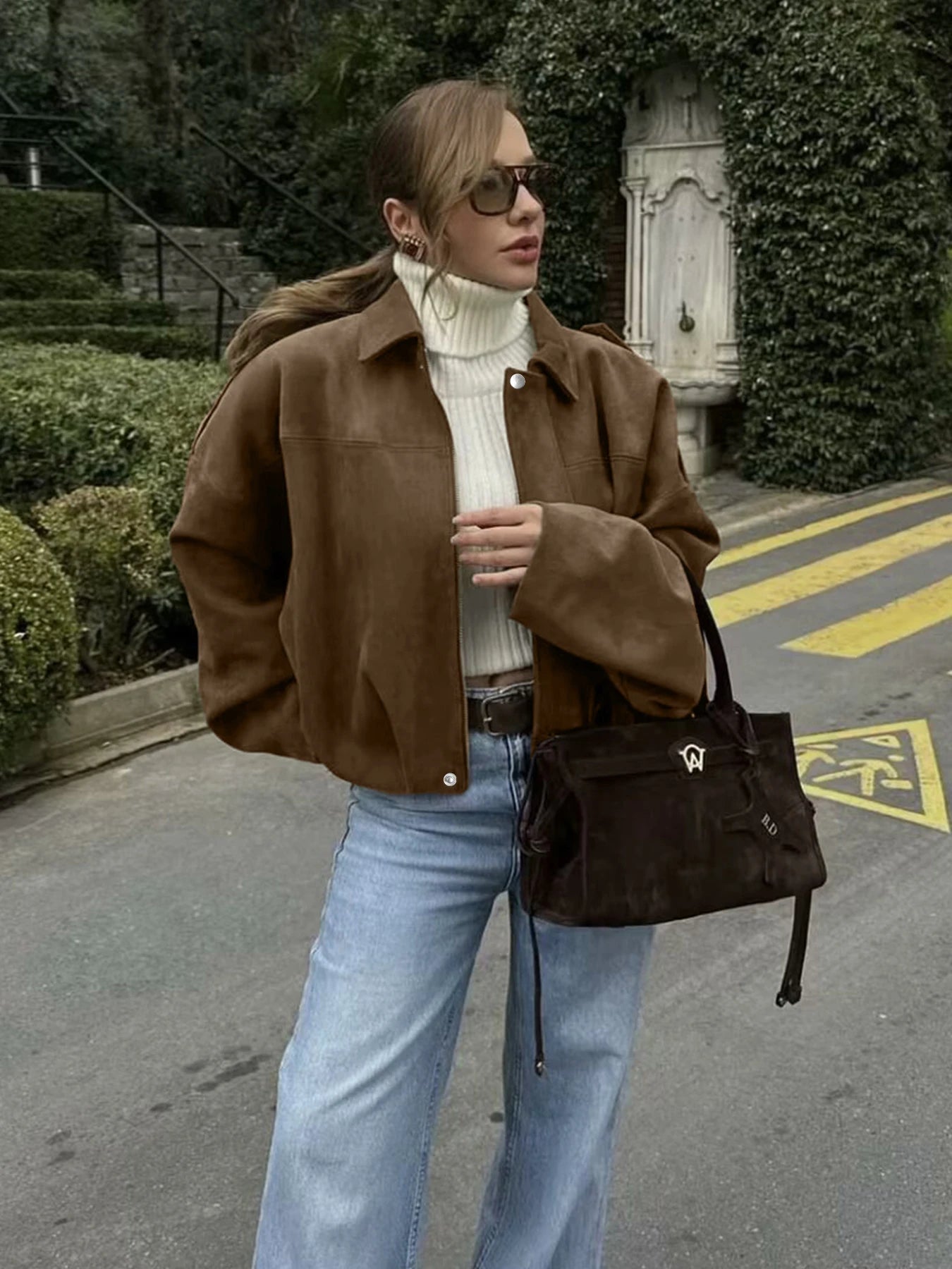 2026 Women's Fashion Loose Drop Shoulder Zip-Up Cargo Jacket Casual Top