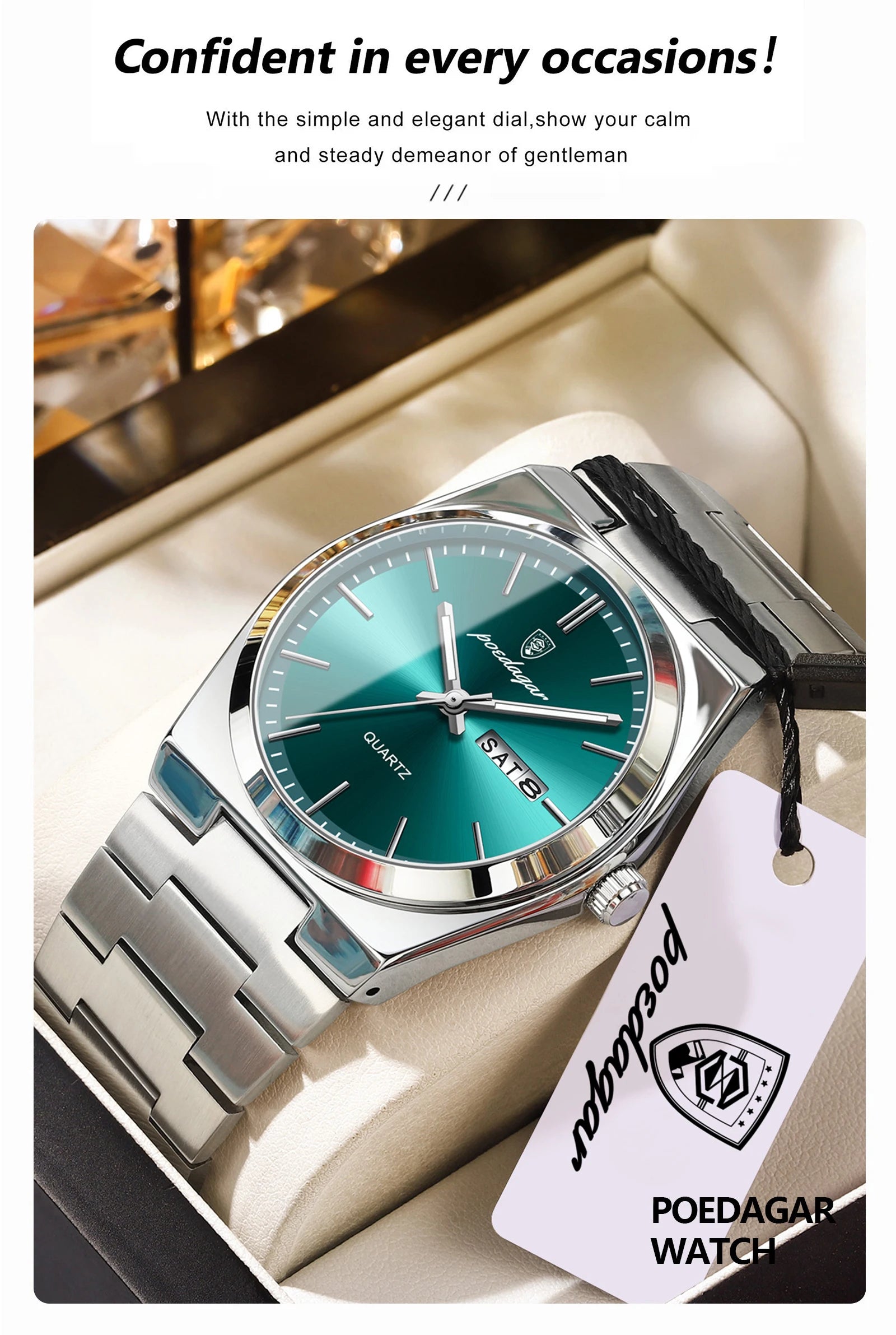 POEDAGAR Luxury Men's Watches Luminous Waterproof Stainless Steel Casual Men Clock Date Week Quartz Fashion Man Wristwatch Reloj