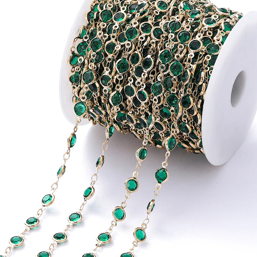 1Meter 6mm Colorful Crystal Beads Beaded Chain Glass Bead Necklace Chain Findings for DIY Bracelet Jewelry Making Supplies